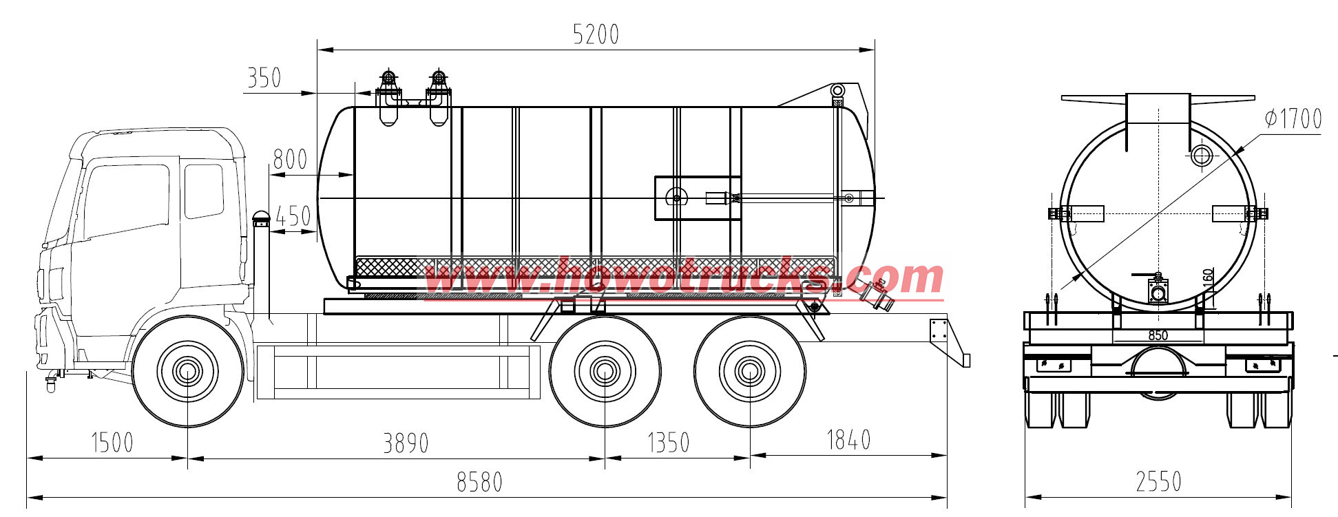 HOWO 6×4 septic tank truck drawing HOWO 6×4 septic tank truck drawing