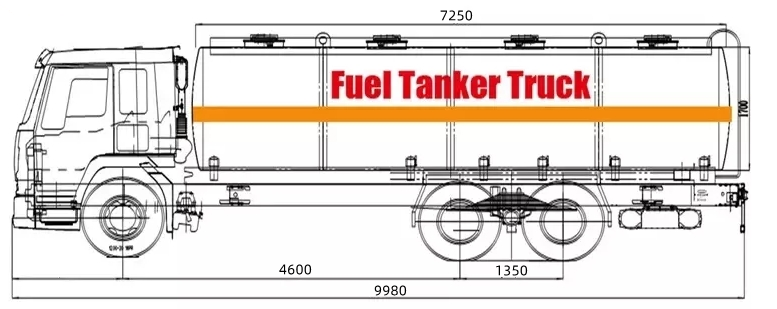Howo NX 6&times;4 25000L oil tanker trucks technical drawing
